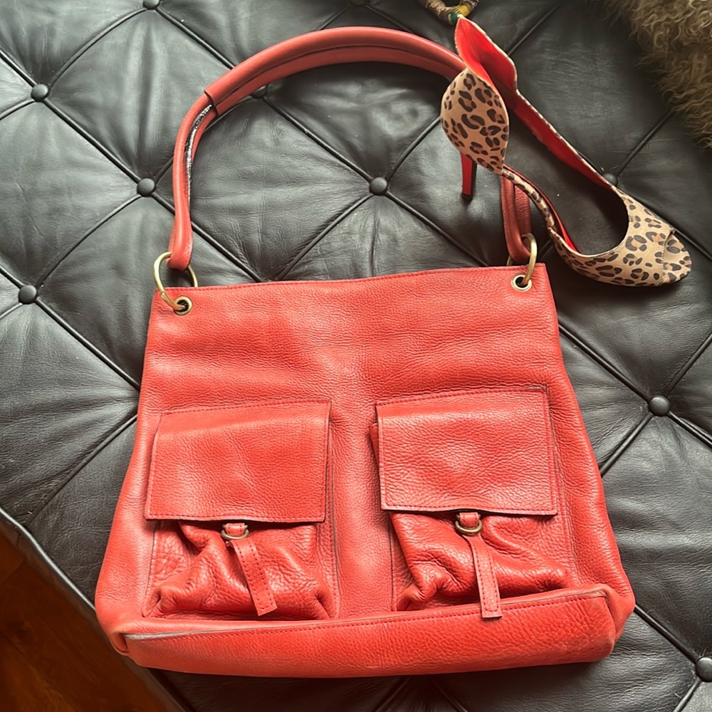 Red Leather Commuter Handbag.